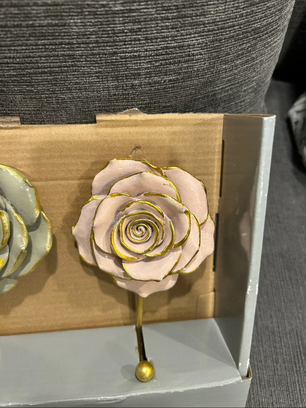 Decorative Rose Wall Hooks - Pink, Gray & Cream Floral Hangers